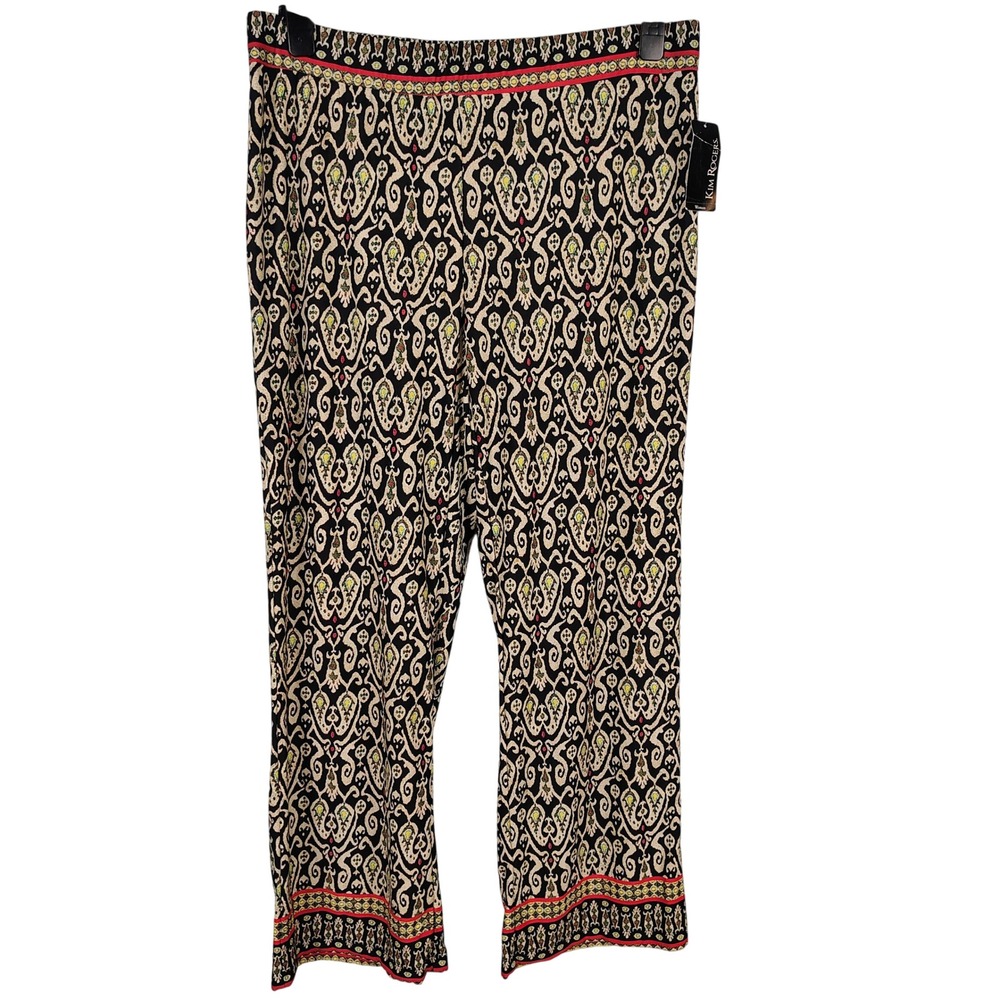 NWT Kim Rogers Womens 1X Noir Kenya Soft Pants Multicolor Paisley Boho Ikat